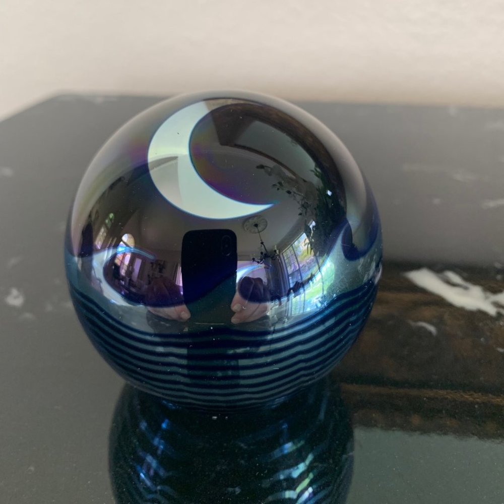 Correia Art Glass Signed Paperweight - Moon & Sea.